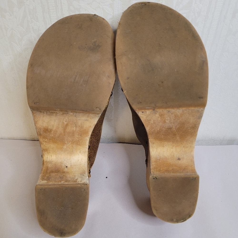 Esprit Vintage Y2K Brown Leather Wood Clogs Chunky Bratz Size 8 - Picture 9 of 10